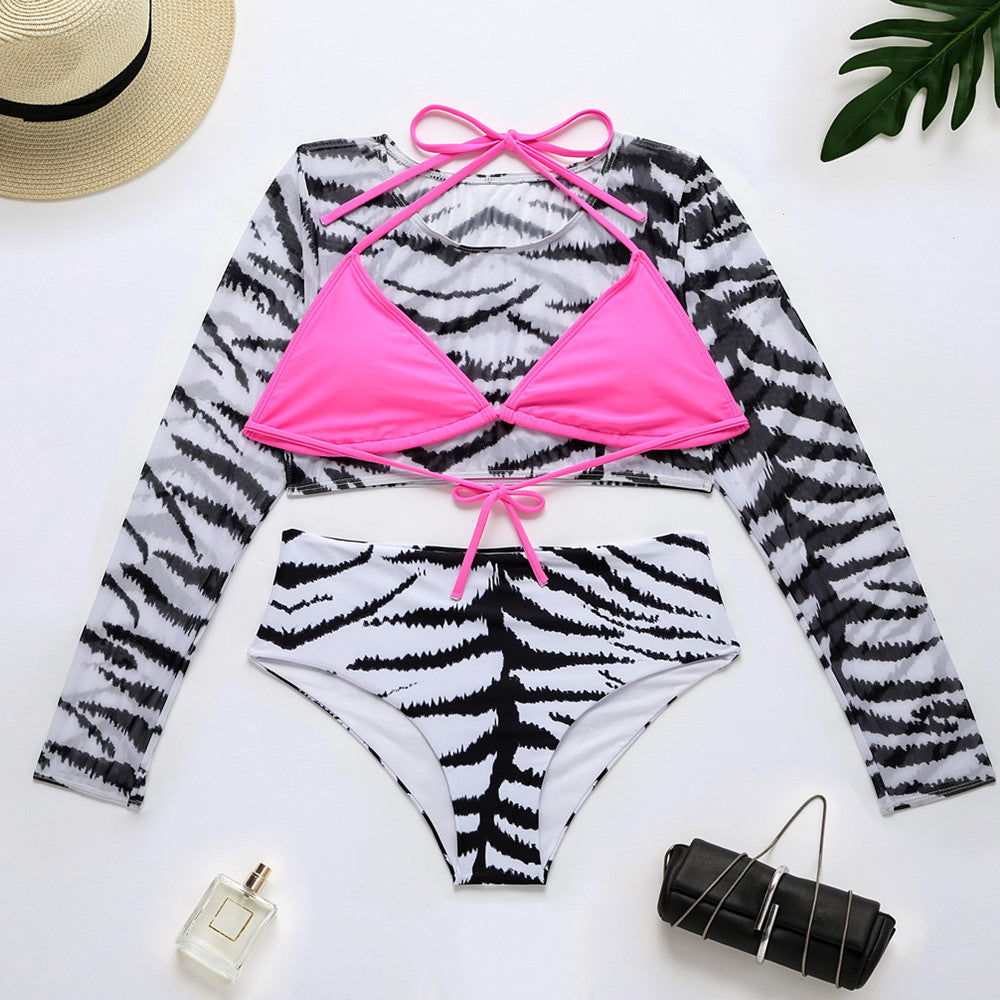 Wholesale Leopard Print Split Polyester Swimwear